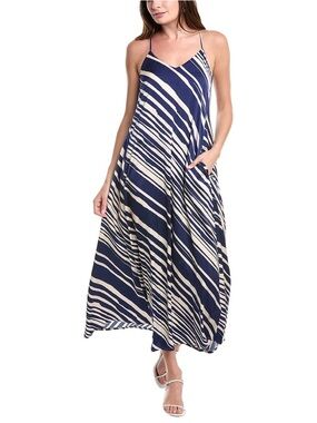 Nicole Miller Navy blue and Cream Stripe shelf-bra Maxi Dress sz M